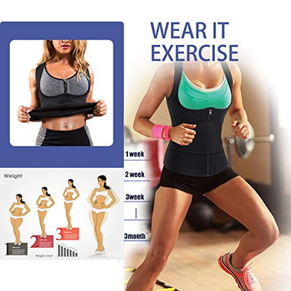 GAODI Women Waist Trainer Vest Slim Corset Neoprene Sauna Tank Top Zipper Workout Body Shaper Shirt (2XL, Black Sauna Vest)