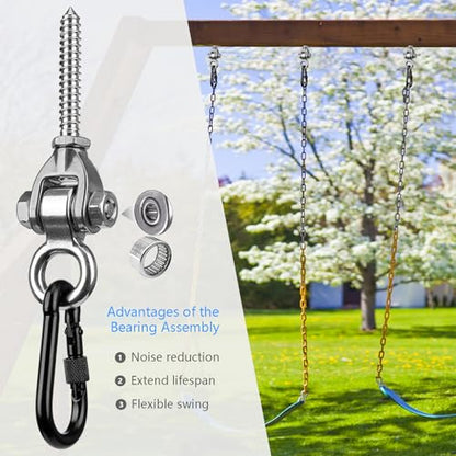 2-Pack Heavy Duty Swing Hangers with Bearings- 304 Stainless Steel Swing Hooks Set Brackets with 2 Oval Hooks,1500LB Capacity for Porch Swings, Hanging Chairs, Punching Bags, Gym Equipment