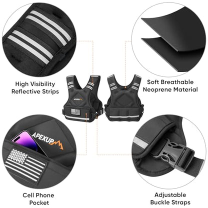 Adjustable Weighted Vest, 4-10lb/12-18lb/20-32lb Vest with 6 Ironsand Weights and Large Pocket, Weight Vest for Men Women Strength Training, Running, Walking - color: Black, size: 12-18lbs