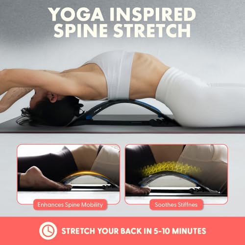 Lumbar Back Support Stretcher, Adjustable Lower Back Stretcher with Foam Massage Cushion, Multi-Level Traction for Bed, Chair, Car & Gym, No Power Needed, Lightweight, 14.86 x 9.84 x 3.15 in
