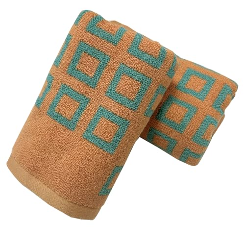 USTIDE 2-Pack Classic Checkered Hand Towels for Bathroom, Soft Absorbent Cotton Kitchen Towels with Green and Orange Pattern, Quick-Dry Gym & Travel Towels for Daily Use