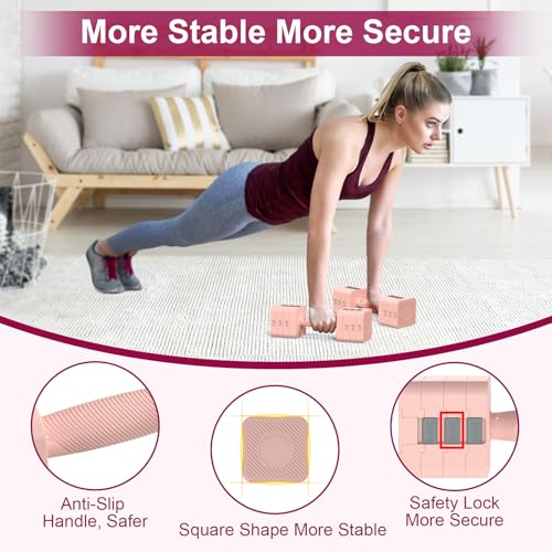 Hezeyferg 18LBS 22LBS Adjustable Dumbbells Set, Hand Weights Sets with Mutilple Levels, Adjustable Weight Dumbbells for Women/Men Home Gym Full Body Workout - color: Pink 9LB Each ( 18LB Pair )