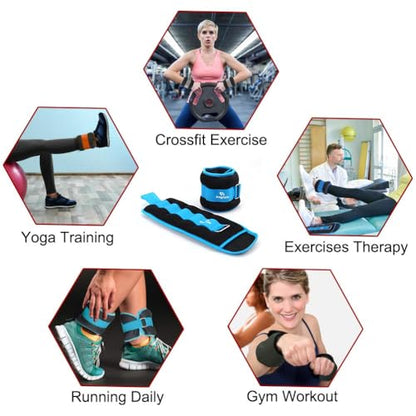Ankle Weights for Women, Men and Kids - 1/2/3/4/6/8/10/12/15/20 LBS 1 Pair Strength Training Wrist/Leg/Arm Weight with Adjustable Strap for Jogging, Gymnastics, Aerobics, Home Fitness, Physical Therapy - style: 8Lbs Pair (4lb x 2) - Sky blue