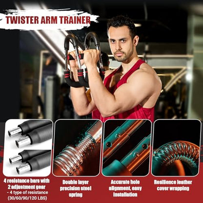 Twister Arm Trainer, 30-120 lbs Adjustable Twister Arm Chest Exerciser with 4 Spring & Poster for Men & Women, Detachable Power Twister Home Fitness Equipment for Enhancing Upper Body Muscle