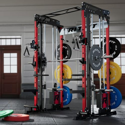 RitFit M1 Pro Smith Machine Cable Crossover Power Cage Home Gym - color: RED, size: M1 PRO (With Weight Stack)
