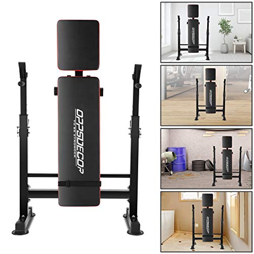 OPPSDECOR 900LBS Weight Bench Set for Home Gym, 6-in-1 Foldable Bench Press Set with Leg Extension, Leg Curl, Preacher Curl Pad, Barbell Rack, Squat Rack for Full Body Workout, Strength Training