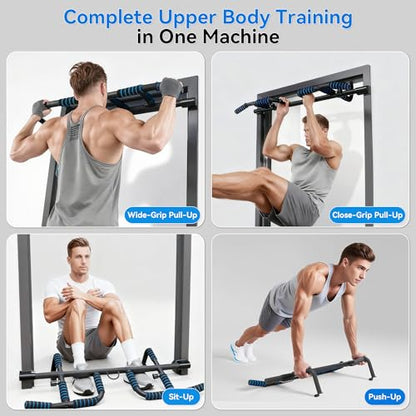 2026 Multifunctional Pull Up Bar for Doorway – US Patented Design, Foldable, No Drilling or Slipping, Multi-Grip Bar with Resistance Band Hooks, Commercial Alloy Steel, Large PVC Pads, 440 lbs Capacity