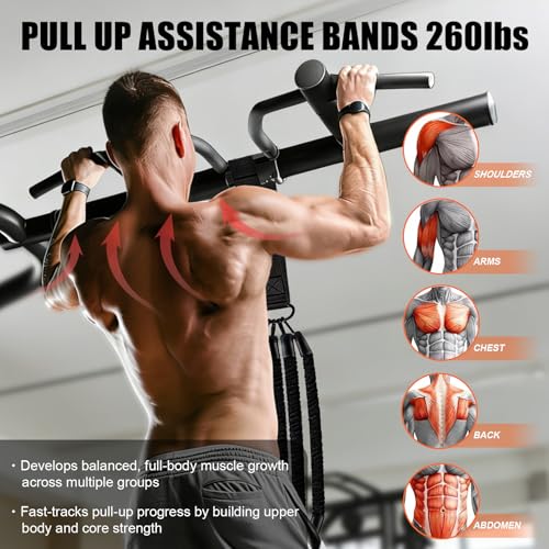 Pull Up Assistance Bands for Home Gym, 4 Adjustable Resistance Bands for Pull Ups and Strength Training, with Foot Rests, Extension Strap, Suitable for Beginners, Full-Body Workouts