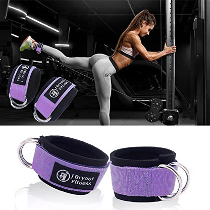 J Bryant Barbell Pad Set with 2 Ankle Straps for Cable Machines Hip Resistance Band Weight Lifting Straps Thick Cushion Hip-Thrusts Pad with Carry Bag for Squats Bench Press Workout - color: purple set