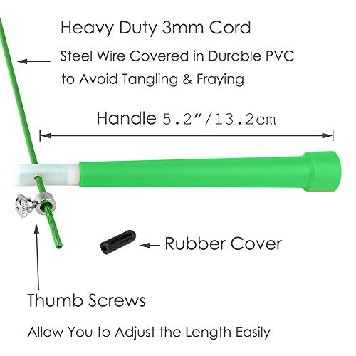 10 FT Adjustable Speed Jump Rope for Crossfit Boxing MMA Double Unders WOD Skipping Workout Fitness Cardio Endurance Training Martial Arts - Adjustable for Men, Women, Children - color: Green