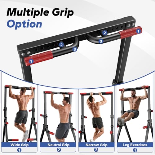Foldable Pull Up Bar Free Standing, Strength Training Pull-up Bars Adjustable Pull Up Station, Power Tower Pull Up Bar MultiFunction Pull Up Dip Station Workout Equipment For Home Gym Support 480 LBS - color: red