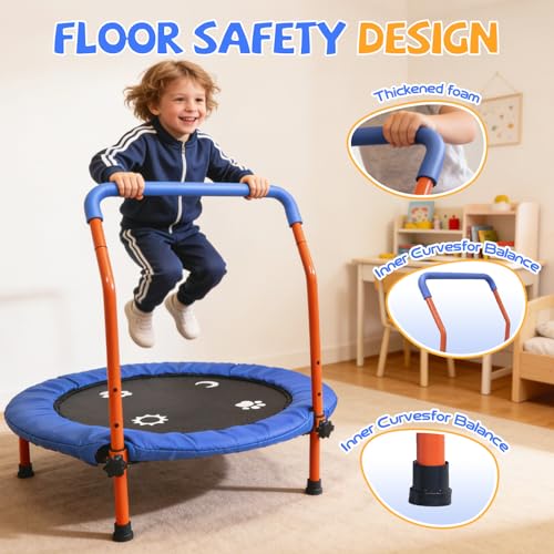 36" Trampoline for Kids - ASTM Certified Foldable Toddler Trampoline Indoor/Outdoor, Mini Rebounder with Foam Handle, Safe Quiet Stable, Easy to Assemble, Gift for Kids