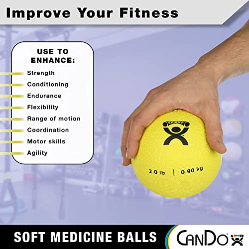 CanDo Soft Medicine Ball 5" Diameter 2lb Yellow Exercise Ball for Physical Therapy and Fitness Exercises, Easy Grip Rubber Weighted Ball for Workouts - size: 2 Pound