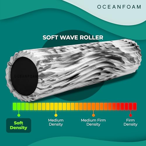 Soft Tidal Roller (Black Marbled) - Low Density Foam Roller for Physical Therapy, Back Pain, Excercise & Stretching - Wave Textured - Yoga, Athletics, & Wellness - Full Size, 20" x 5" - color: Black Marbled