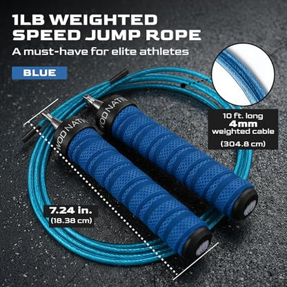 Weighted Jump Rope for Men & Women, 1LB Adjustable Heavy Speed Rope with Removable Handle Weights, Dual Cables for Cross Training, Boxing, Cardio & Home Workouts Durable Adult Fitness Jump Rope - Blue