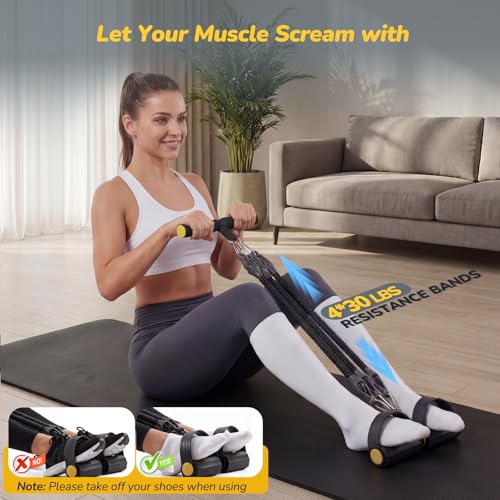 Upgrade Foot Pedal Resistance Bands with Handles, 4 Tube Adjustable Resistance Bands for Abdomen, Waist, Arm, Core/ABS, Leg Workout - Stirrup Puller for Men Women for Full Body Workout