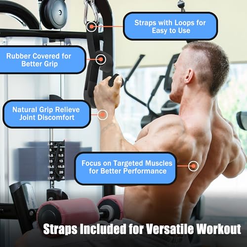 Pull Up Handles Neutral Grip: Portable Barbell Grip with 2 Detachable Straps for Cable Machine LAT Pull Down T-bar Row Deadlift Shrug - color: Black