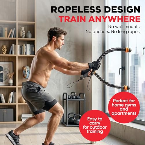 Adjustable Ropeless Battle Ropes – Weighted Cordless Battle Rope Set with Variable Resistance, Wrist Straps & Workout Guide Poster – Portable HIIT & Home Gym Training Equipment