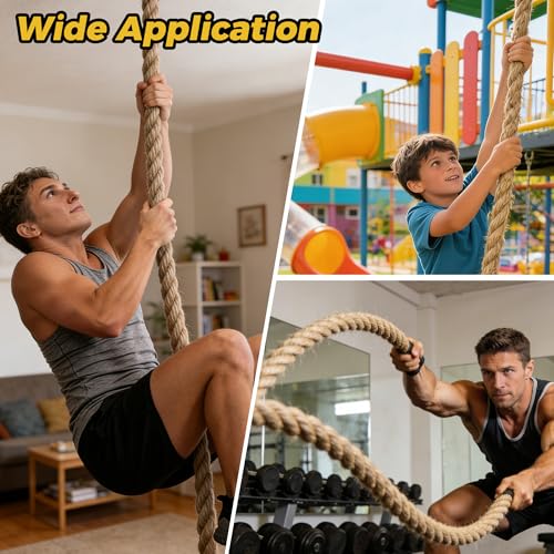 Climbing Rope 1.5 Inch Diameter - 10FT / 15FT Heavy Duty Gym Climbing Rope for Fitness & Strength Training Professional Workout Rope for Adults & Kids - Ideal for Home Gym, Outdoor & Indoor Exercises