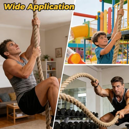 Climbing Rope 1.5 Inch Diameter - 10FT / 15FT Heavy Duty Gym Climbing Rope for Fitness & Strength Training Professional Workout Rope for Adults & Kids - Ideal for Home Gym, Outdoor & Indoor Exercises
