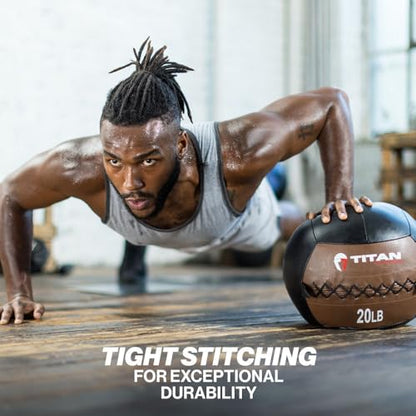 Titan Fitness Soft Leather Medicine Wall Ball Durable, Endurance, Cardio, Core Strength - size: 20 lb