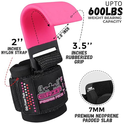 Weight Lifting Rod Hooks Heavy Duty Wrist Wraps Power Weight Lifting Training Gym Grips Straps Set of 2 - color: Classic PINK, size: WOMEN-Wrist Size Small/Medium