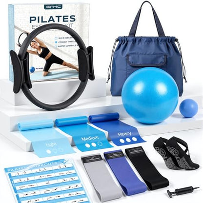Pilates Equipment, Pilates Kit for Women Home Workouts, at Home Pilates Set with Pilates Ring, Pilates Ball, Long and Loop Resistance Bands, Pilates Socks, Massage Ball, Guide & Bag