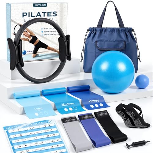 Pilates Equipment, Pilates Kit for Women Home Workouts, at Home Pilates Set with Pilates Ring, Pilates Ball, Long and Loop Resistance Bands, Pilates Socks, Massage Ball, Guide & Bag
