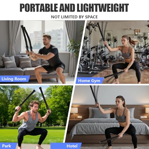 2PCS Weighted Ropeless Battle Rope, Professional Portable Durable Exercise Rope Cordless for HIIT Workouts, Cardio & Muscle Training, Low-Impact Cardio Training, Home Gym Equipment