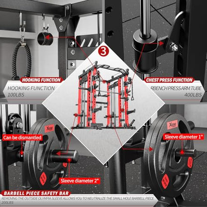 Smith Machine with Cable Crossover System, Multi-Function Power Cage Squat Rack for Home Gym, Power Rack and Packages Weight Sets.