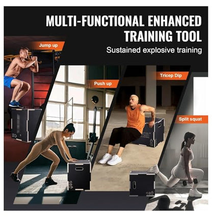 Plyometric Jump Box 3-in-1, 20/18/16 Inch Wooden Plyo Box for Fitness, Agility Training, Step Up Platform - Home Gym Equipment, Black