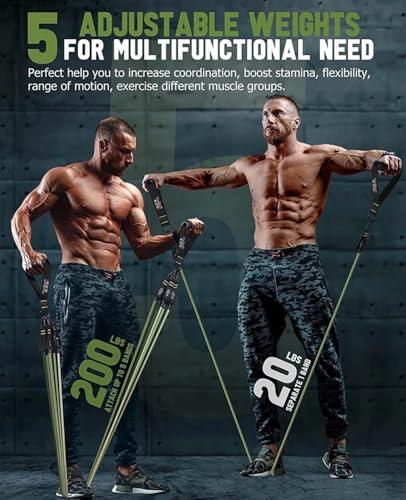 Resistance Bands Set, 200 lbs Heavy Duty Exercise Bands by EZD, Includes Handles, Door Anchor and Ankle Straps, for Home Workout, Strength Training, Physical Therapy, Full Body Workout