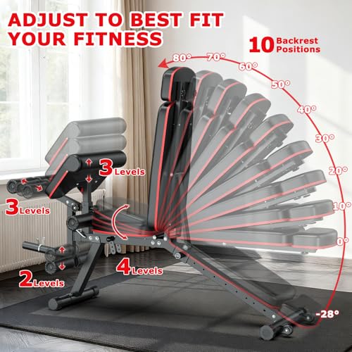 XDDIAS Workout Bench, Adjustable Weight Bench with Leg Extension and Leg Curl, Extended Headrest, 900LBS Preacher Curl Bench Incline Decline Flat Workout Bench for Home Gym Full Body Exercise