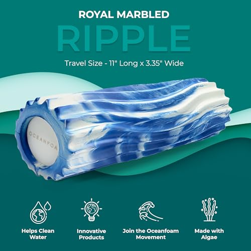 Ripple Travel Foam Roller (11" x 3.35") Firm Mini Foam Roller for Physical Therapy, Deep Tissue Massage, Back Pain - High Density, Ergonomic Wave Textured - Yoga, Exercise (Royal Marbled) - color: Royal Marbled