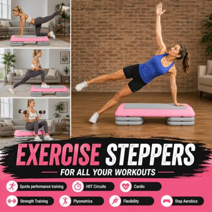 Aerobic Step Platform Height Adjustable Workout Step - color: Double-layer Base-Fuchsia