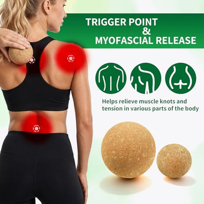 Cork Massage Balls-2 Pack Trigger Point & Myofascial Release Balls for Plantar Fasciitis, Foot, Back & Muscle Knots