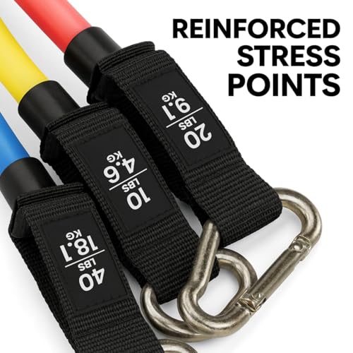 11-Piece Full Body Strength Training with Resistance Bands Set - 5 Levels Tube Exercise Bands, Without Latex TPE Resistance Band - Door Anchor, Handles, Ankle Straps & 1 Bag