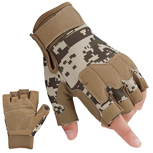 FIORETTO Fingerless Gloves for Men, Breathable Grip Palm Gloves for Motorcycle Riding, Driving, Cycling, Exercise, Workout, Climbing, Hiking and Outdoor Activities M210603 - color: Yellow Camo, size: XX-Large
