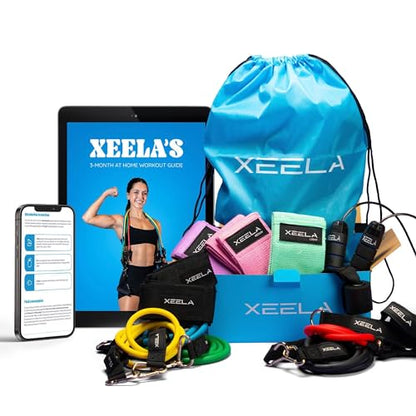 Xeela Full Body At Home Workout Equipment with 3-Month Digital Guide Included, Quality Portable Fitness Equipment with Jump Rope, Resistance Bands with Handles, Ankle Straps for All Fitness Levels
