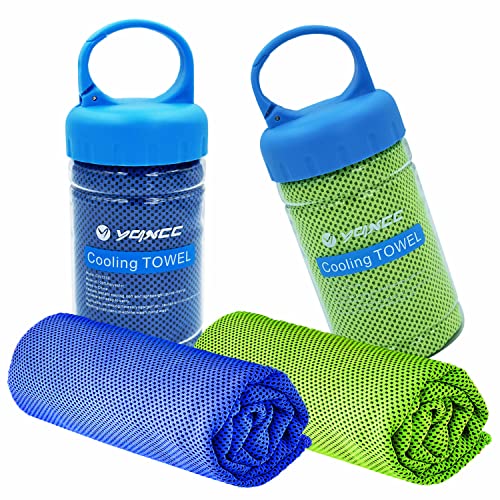 2 Pack Cooling Towels (47"x12"), Ice Cool Neck Towel, Soft Breathable Microfiber for Yoga, Golf, Gym, Running, Camping & Hot Weather - color: Dark Blue/Green
