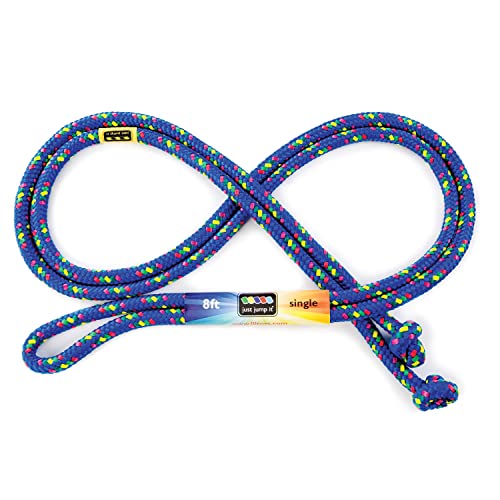 Just Jump It 8' Foot Single Jump Rope for Kids Women and Men - Active Outdoor Youth Fitness Excersing Equipment - Braided Nylon Gym Accessories - color: Blue Confetti