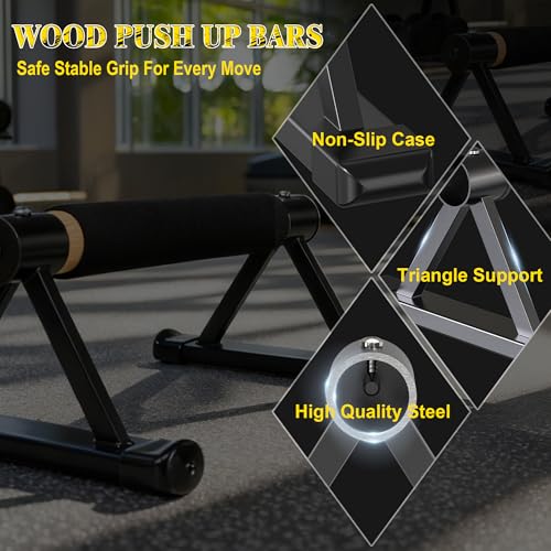 GanFindX Adjustable Wooden Parallettes, 600 LBS Handstand Bars