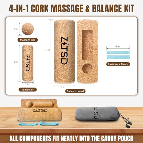 Foot & Ankle Strengthener Kit, 4-in-1 Cork Balance Board Set | Includes 2 Half-Dome Boards | Foot Roller | Massage Ball | Toe Bands | Carry Pouch | Exercise Guide