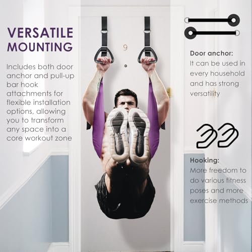 Hanging Ab Straps with Door Anchor & Pull up bar Hook, Abs Pecs Biceps Core Workout Sling, Full Body Support System for Home Gym
