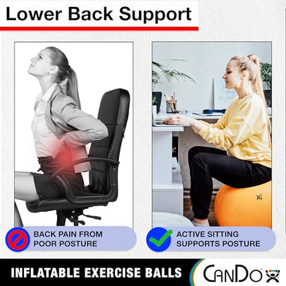 CanDo Inflatable Exercise Ball - Red 22", Durable Extra Thick Non-Slip Stability Ball for Core Workouts, Yoga, Pilates, Active Seating, Physical Therapy, Pregnancy, Home Gym, Flexibility