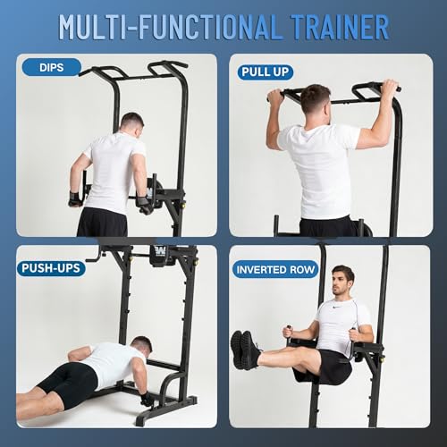 BARWING Power Tower Pull Up Bar Station Adjustable Height Dip Bar Station for Home Gym Strength Training Workout Equipment 550LBS