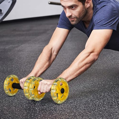 Kisangel Dual Ab Roller Wheel Set for Core Workout, Portable Abdominal Exercise Equipment with Foam Grip for Home Gym, Lightweight Fitness Training Tool for Men and Women, Yellow