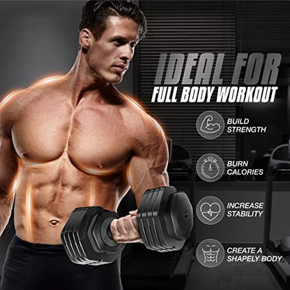 Yes4All 25/55LB Single/Pair Adjustable Dumbbells Weights, 5 in 1 Free Weights Dumbbell with One Second Dial Handle for Different Workout Levels