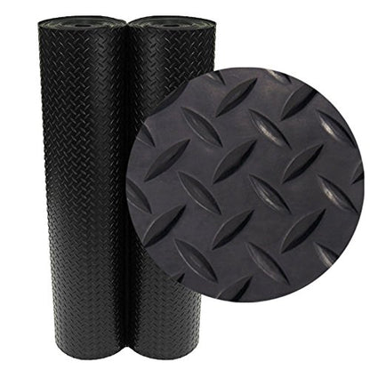 Rubber-Cal Diamond-Plate Rubber Flooring Roll - 3 mm x 4 ft x 7 ft Roll - Black