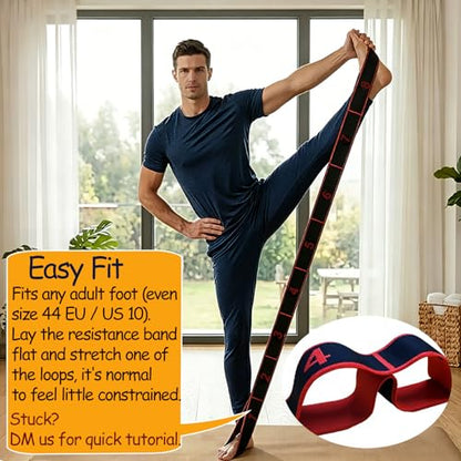 Stretch Bands for Exercise: 8-Section Elastic Exercise Band with Loops, Flexibility Stretching Strap Resistance Bands for Working Out, Leg Glutes Yoga Physical Therapy Fitness Equipment (Black)